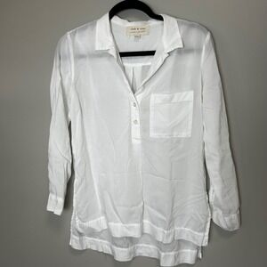 Cloth & Stone petite XS White long sleeve 3 quarter sleeve collared white blousw